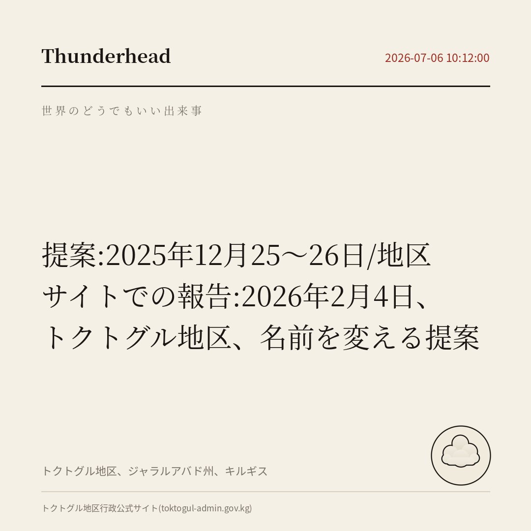 トクトグル地区、名前を変える提案